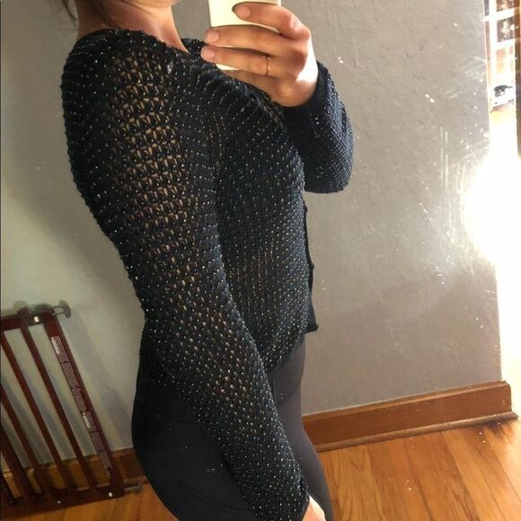 Nima for Philippe Adec Beaded Crochet Top Blouse long Sleeve Shirt Cover Up Sz S - Picture 2 of 6